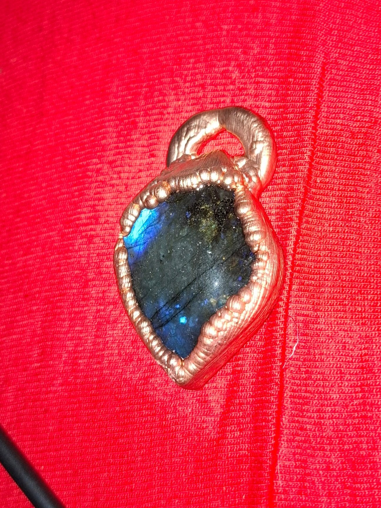 electroformed copper pendant with enclosed labradorite