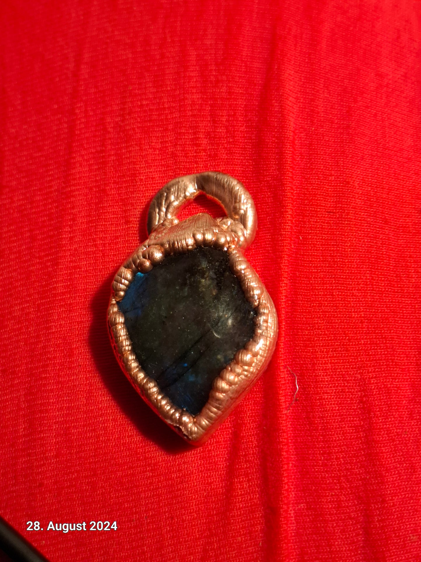 electroformed copper pendant with enclosed labradorite