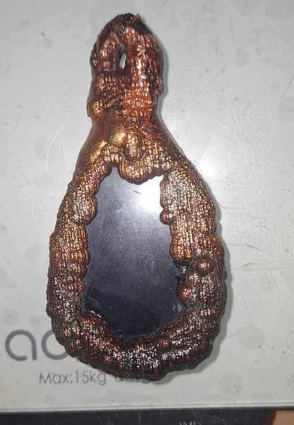 Electroformed copper pendant with enclosed violet agate disc with iridescent patina - carpenoctemworkshop