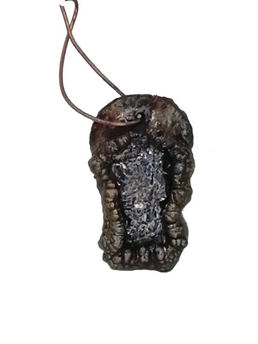 electroformed copper pendant with enclosed bismuth crystal and iridescent patina