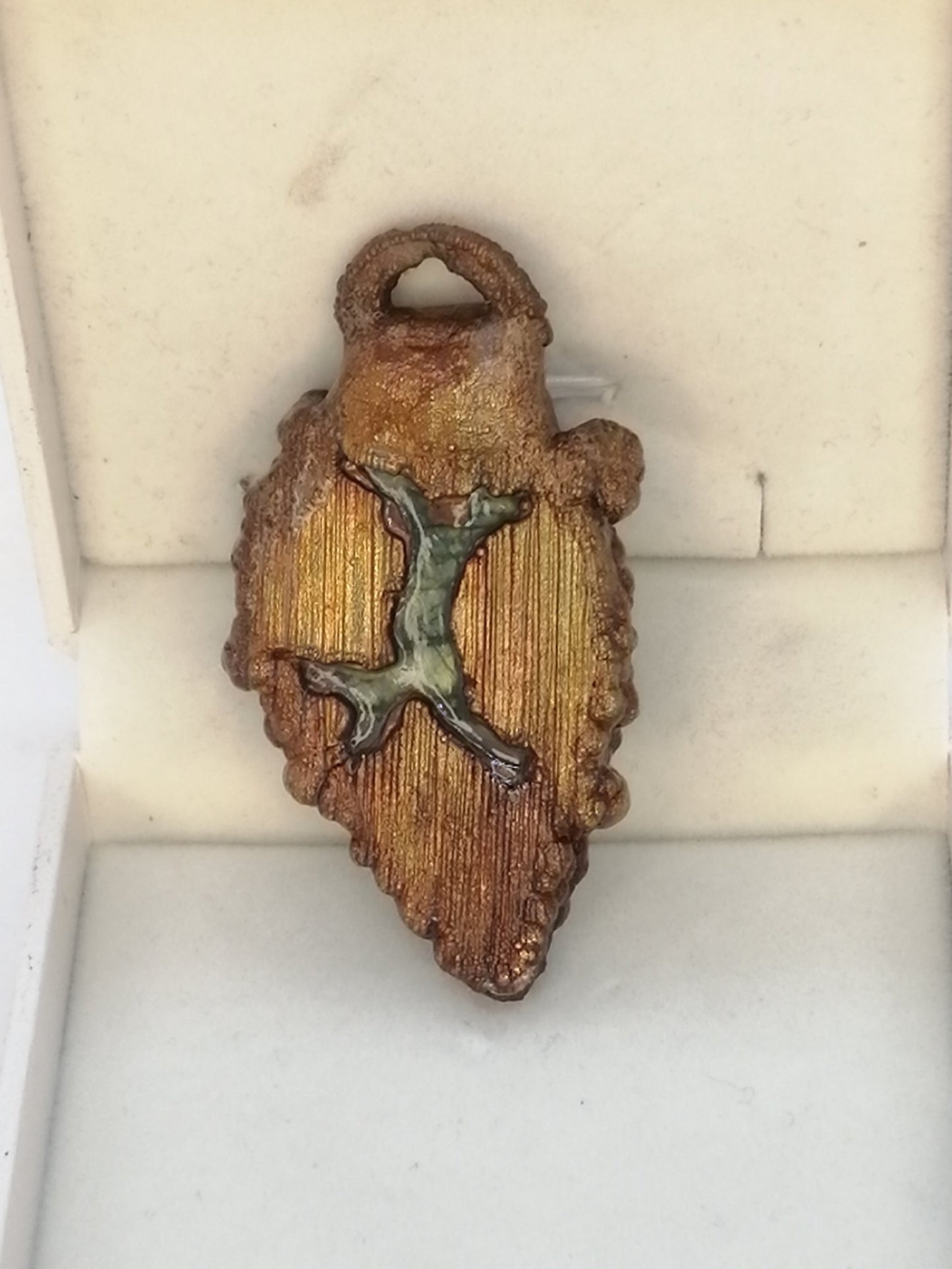 electroformed copper pendant with enclosed labradorite and iridescent patina - carpenoctemworkshop