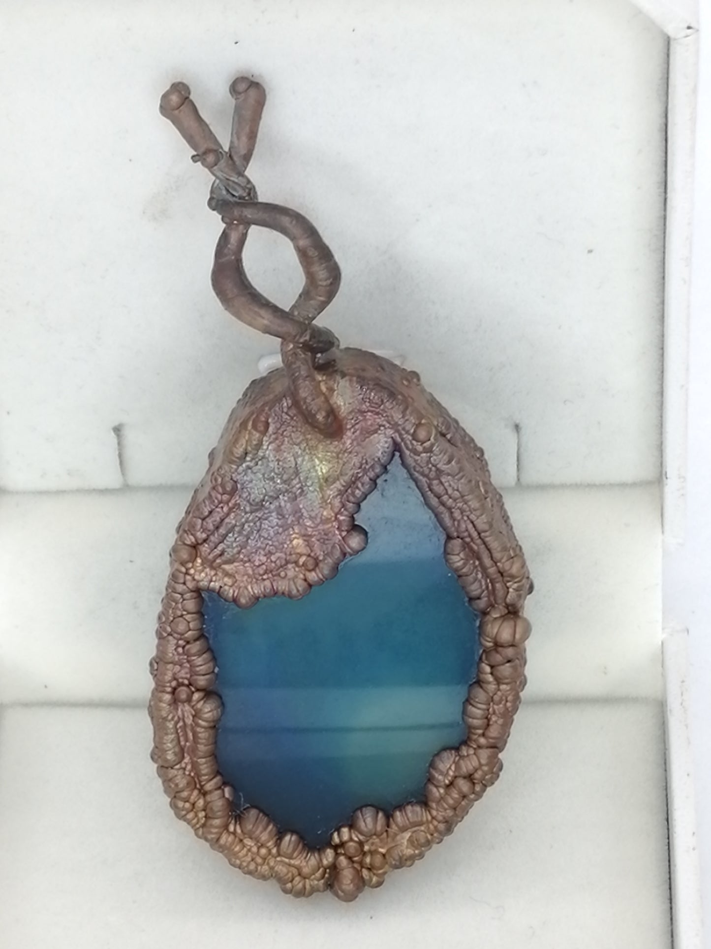 Electroformed Copper Pendant with Enclosed Blue Agate Disc