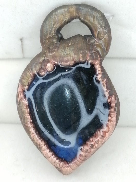 electroformed copper pendant with enclosed labradorite