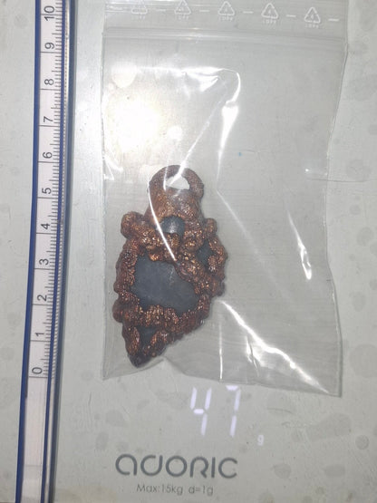 electroformed copper pendant with enclosed labradorite and iridescent patina - carpenoctemworkshop