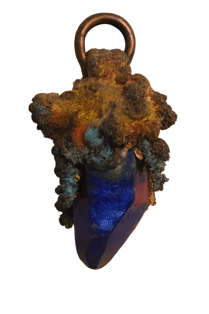 Azurit Kristall Anhänger (V2) - Patinierte Kupferfassung
