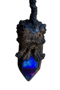 Azurit Kristall Anhänger (V3) - patinierte Kupferfassung