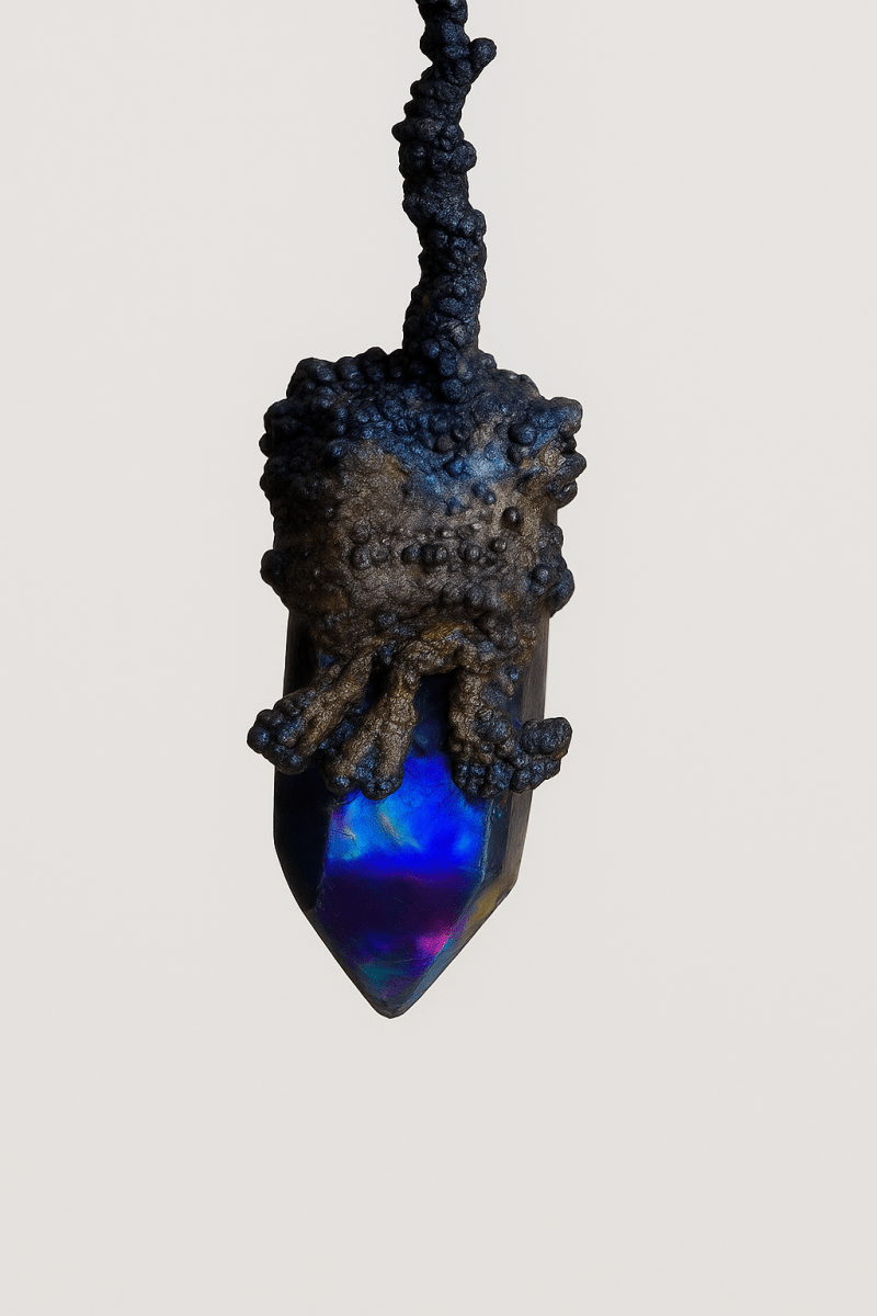 Azurit Kristall Anhänger (V3) - patinierte Kupferfassung