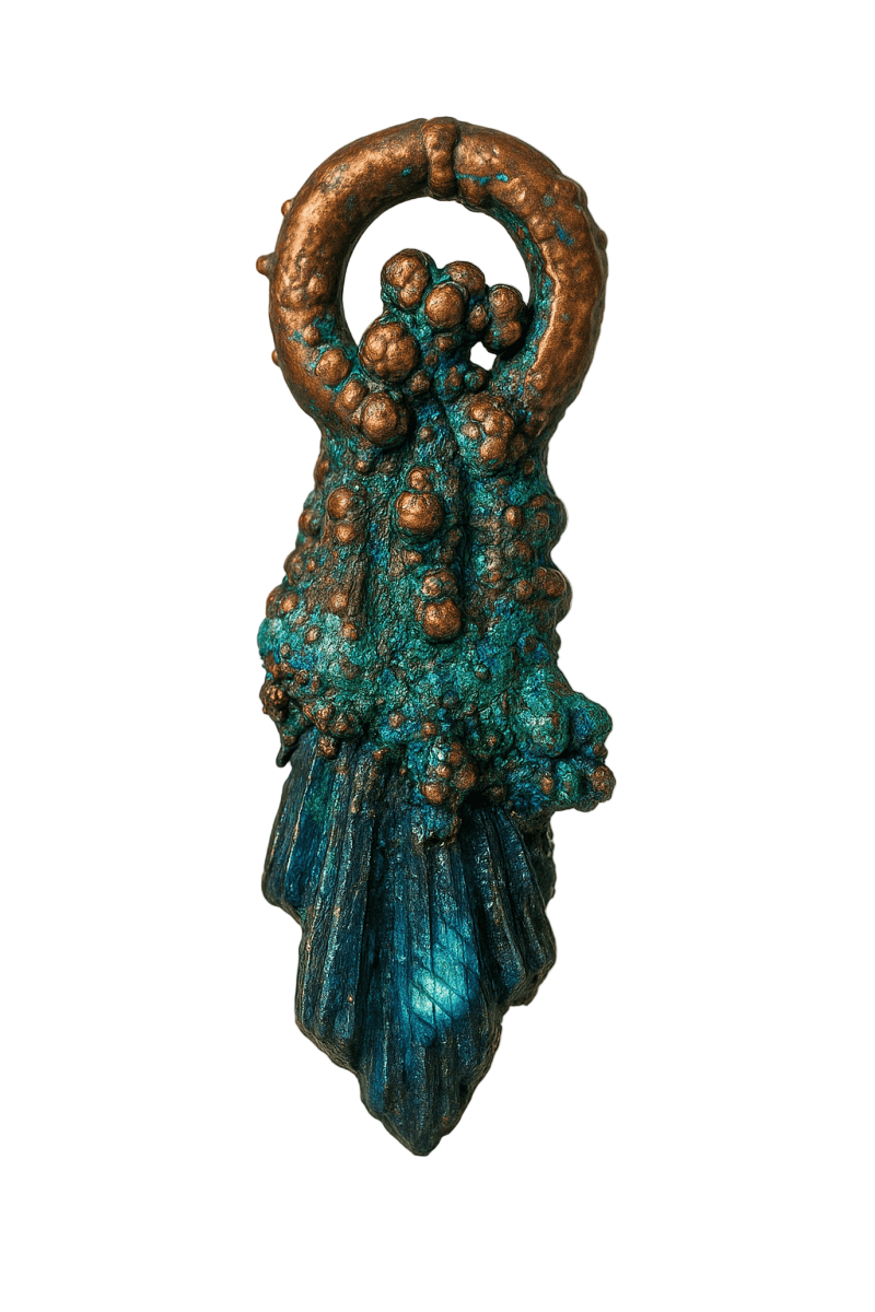 Azurit Kristall Anhänger V4 in Kupferfassung