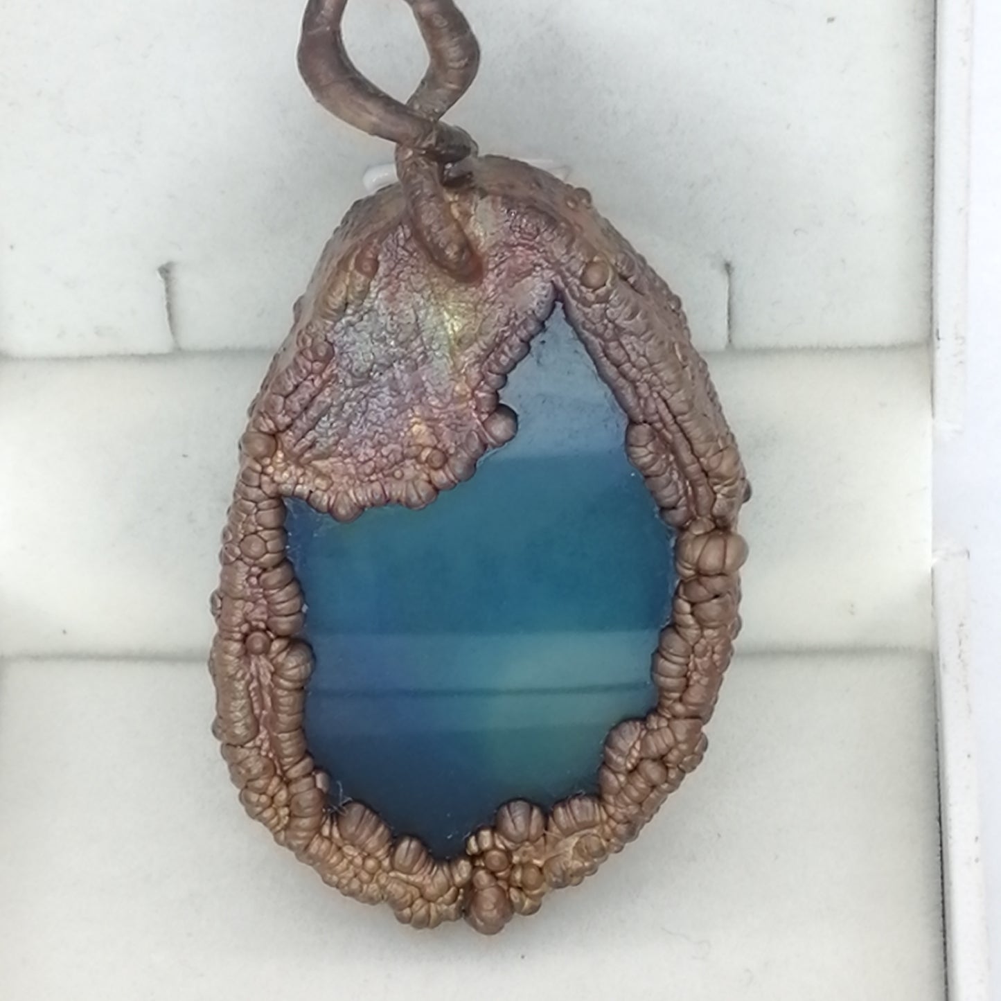 Electroformed Copper Pendant with Enclosed Blue Agate Disc